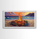 Beach Campfire, Sunset, Tropical Vibes, island evening Canvas Print, fall boho decor, colorful beach firepit living room wall art