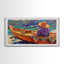 Boat Fisherman, Serene, Waters, Canvas Print colorful coastal life art Office Wall Art tropical ocean boho decor relaxed living