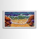 Wave Shoreline, Rocks, Splash, Vibrant ocean wall art, coastal home decor, Canvas Print, bathroom beach art, bold seascape painting