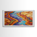 River Abstract, Color, Framed Canvas Print, Textured abstract river canyon painting, Desert Vibe Landscape Art, Hallway Wall Art
