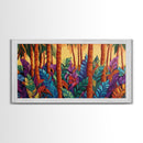 Jungle Leaves, Palms, Tropical, Framed Canvas Print, vibrant rainforest botanical wall art, boho plant decor, entryway art