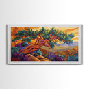 Tree Mountains, Sunset, Windswept, Canvas Print, expressive twisted pine painting, rustic boho decor, nature art, fall wall piece