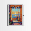Doorway Sunset, Ocean, Romance, Canvas Print, Mediterranean seascape art, boho romantic wall decor, warm tones, Bedroom or Dining Room