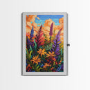 Vibrant Autumn, Blooms, Landscape, Framed Canvas Print, Bright Wildflower Artwork, Living Room Wall Art, Colorful Fall Floral Boho Painting