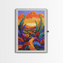 Bold Sunset, Path, Feathers, Canvas Print, Autumn Wall Art, Boho Nature Decor, Warm Colorful Hallway Art, Eclectic Landscape Painting