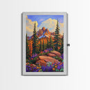 Mountain Forest, Wildflowers, Scenic, Framed Canvas Print, Nature Lover Gift, Cabin Decor, Rustic Living Room Art, Woodland Landscape