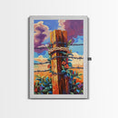 Fence Flowers, Sky, Bold, Framed Canvas Print, western barbed wire wall art, farmhouse boho style, sunset rustic decor, entryway or den