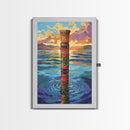 Tribal Water, Pole, Peaceful, Framed Canvas Print tranquil ocean pole artwork, tribal inspired sea painting, boho decor, hallway wall art
