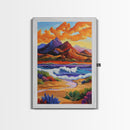 Mountain Coast, Sunset, Bold Desert Landscape Painting, Nature Adventure Art, Office Wall Decor, Framed Canvas Print
