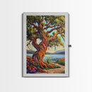 Majestic Tree, Lakeside, Sunset Canvas Print, Nature Lover’s Wall Art, Cabin Living Room Decor, Whimsical Landscape Painting