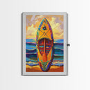 Yellow Surfboard Art, Vibrant Paddle Print, Colorful Beach Decor, Coastal Ocean Wall, Framed Canvas Print, Bathroom Wall Art, tropical art