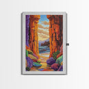 Hidden Cove, Rocky Entry, Ocean View, Sunset Moment, Framed Canvas Print, Bedroom Wall Art, Seaside Fantasy, Desert Coastal Decor