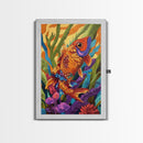 Bold Colorful Fish Art, Framed Canvas Print, Underwater wall decor, boho ocean art, tropical fish painting, bathroom wall art