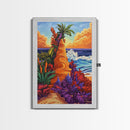 Tropical Bluff, Palm Trees, Coastal Fantasy Scene, Bold Beach Colors, Seaside Home Decor, Canvas Print, Living Room Wall Art