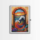 Ocean Wave Portal, Whimsical Sea Art, Sunset Coastal Decor, Framed Canvas Print, Living Room Accent, Vivid Nautical Painting