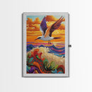 Flying Bird Sunset, Colorful Ocean Waves, Tropical Wildlife Art, Canvas Print, Boho Nature Decor, Fall Wall Accent, Vibrant Scene