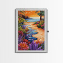 Tropical Beach Path, Sunset Garden Vibes, Colorful Coastal Landscape, Canvas Print, Boho Summer Decor, Bathroom Wall Art
