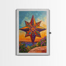 Colorful Starburst Sky, Sunset Mosaic Star Art, Vibrant Landscape Design, Canvas Print, Fall Living Room Decor, Boho Wall Accent