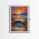 Sunset Lake Reflection, Fiery Sky, Tranquil Water, Mountain Glow, Framed Canvas Print, Bedroom Wall Art, Autumn Decor, Serene Art