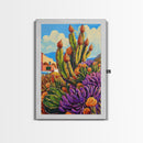Cactus Flowers, Desert, Bright Succulent Garden, Framed Canvas Print, Colorful Kitchen Wall Art, Boho Desert Decor, Eclectic Nature Style
