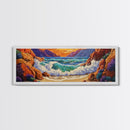 Ocean Wave, Rocky Coast, Vibrant Sunset, Nature Seascape, Framed Canvas Print, Coastal Wall Art, Beach Bathroom Decor, Colorful Seascape Art