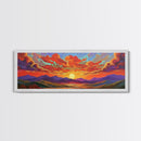Sunset Cloudscape, Vibrant Sky Painting, Colorful Wall Decor, Nature Scene, Autumn Palette Living Room Framed Canvas Print, Office Art
