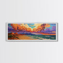 Peaceful Coastal Beach, Colorful Sunset Clouds, Tranquil Ocean Scene, Relaxing Bedroom Wall Art Framed Canvas Print, Bedroom Wall Decor