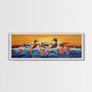 Ducks On Waves, Colorful Animal Art, Whimsical Sunset, Floral Ocean Scene, Canvas Print, Fun Kitchen Art, Kids Room Wall Art