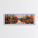 Autumn Reflections Painting, Lakeside Forest Landscape, Fall Color Trees, Framed Canvas Print, Cabin Wall Art, Cozy Living Room