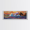 Iceberg Ocean Scene, Arctic Sunset Painting, Majestic Ice Waterscape, Framed Canvas Print, Coastal Wall Art, Winter Home Decor