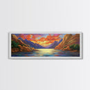Sunset Lake, Mountain Reflection, Nature Glow, Framed Canvas Print, Scenic Wall Art, Autumn Decor, Cabin Artwork, Rustic Landscape Art