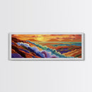 Rainbow Waves, Abstract Seascape, Sunset Magic, Bold Ocean Energy, Framed Canvas Print, Modern Wall Art, Artistic Living Room Decor