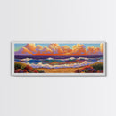 Beach Sunset, Gentle Waves, Cotton Clouds, Summer Calm, Framed Canvas Print, Coastal Wall Art, Soft Pastel Ocean Landscape