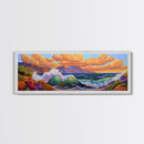 Coastal Surf, Sunset Clouds, Tropical Vibes, Ocean Wave Art, Framed Canvas Print, Beach House Decor, Seaside Living Room Art