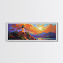 Lighthouse Sunset, Coastal Path, Mountain Horizon, Framed Canvas Print, nautical wall art, romantic sunset, boho living room decor