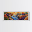 Waterfall Garden Scene, Colorful Floral Cascade, Fantasy Nature Artwork, Framed Canvas Print, Vibrant Bathroom or Entryway Art