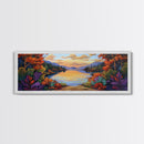 Autumn Lake Reflection, Tranquil Nature Painting, Fall Forest Sunset, Framed Canvas Print, Cozy Living Room or Cabin Wall Decor