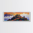 Mountain Peak Trail, Vibrant Sunset Hike Scene, Nature Adventure Wall Art, Framed Canvas Print, Boho Office or Den Decoration