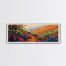 Vibrant Desert Path, Bold Landscape Painting, Agave and Sunset View, Framed Canvas Print, Southwest Kitchen or Hallway Wall Art