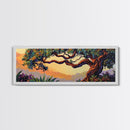 Majestic Tree Sunset, Enchanted Forest Landscape, Whimsical Nature Wall Art, Framed Canvas Print, Zen Bedroom or Entryway Decor