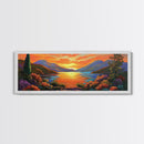 Mountain Sunset Lake, Bold Nature Landscape, Vibrant Water Reflection, Framed Canvas Print, Rustic Living Room or Cabin Wall Art