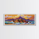 Sunset Island Scene, Bold Ocean Mountainscape, Tropical Beach Decor, Framed Canvas Print, Boho Bedroom or Vacation Home Wall Art