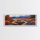 Autumn Lake, Purple Trees, Fall Landscape, Colorful Reflections, Framed Canvas Print, Cabin Wall Art, Cozy Fall Decor, Nature Inspired