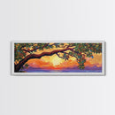 Tropical Tree Sunset, Ocean View Art, Island Vibes, Framed Canvas Print, Beach House Decor, Sunset Wall Art, Coastal Boho Art