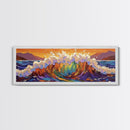 Rainbow Wave Splash, Ocean Energy Art, Vibrant Seascape, Framed Canvas Print, Coastal Living Room Decor, Surf Beach Wall Art, Boho Style