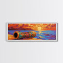 Mosaic Drum, Sunset Rhythm, Tribal Ocean, Desert Music, Framed Canvas Print, Eclectic Art, Living Room Music Wall Piece