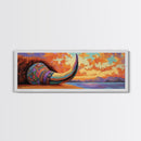 Longhorn Skull, Sunset Sky, Boho Western, Tribal Texture, Framed Canvas Print, Desert Wall Art, Living Room Decor, Southwestern Vibe