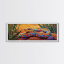 Sunset Snake Painting, Colorful Desert Creature, Serpent Among Rocks, Framed Canvas Print, Boho Wall Art, Eclectic Decor Piece