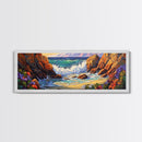 Rocky Shore Break, Ocean Cliff Scene, Seaside Escape, Framed Canvas Print, Coastal Bathroom Wall Art, Nautical Beach Decor