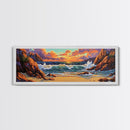 Sunset Beach Waves, Dramatic Ocean, Bold Skies, Framed Canvas Print, Entryway Wall Art, Nature Escape, Colorful Beach Scene
